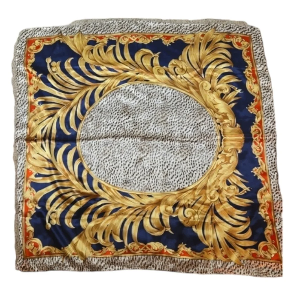 Vintage Animal Print & Gold Border Satin Scarf